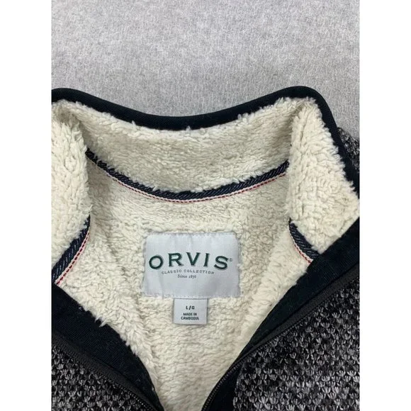 Orvis Sherpa Lined Heavy Quarter Zip Pullover (Men's Large)‎ Gray - Picture 4 of 13